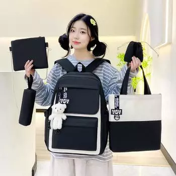 Женский школьный рюкзак из четырех предметов чёрный