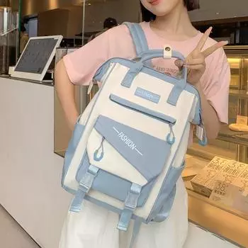 Женский школьный рюкзак кампуса с цветными блоками, рюкзак большой вместимости чёрный