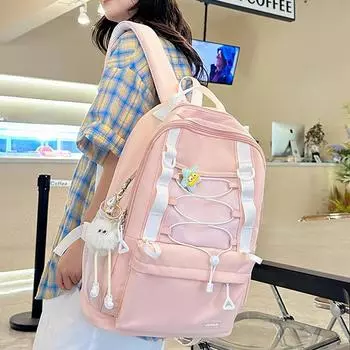 Женский школьный рюкзак, однотонный, студенческий, большая вместимость, дорожная сумка синий