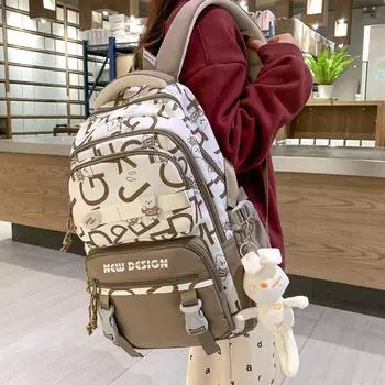 Женский школьный рюкзак с буквенным принтом, женский школьный рюкзак для младших и старших классов, большой вместительности, водонепроницаемая школьная сумка с буквенным принтом