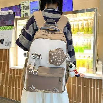 Женский школьный рюкзак с цветным принтом Star Print для учащихся средних классов чёрный