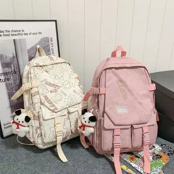 Женский школьный рюкзак с граффити, цветной студенческий рюкзак розовый