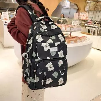 Женский школьный рюкзак с принтом медведя, рюкзак с мультяшным принтом, рюкзак для кампуса зелёный