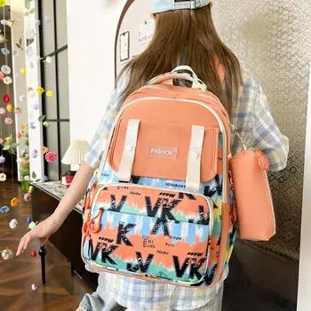 Женский школьный рюкзак с принтом в стиле пэчворк, студенческий рюкзак средней школы, мужской дорожный рюкзак синий