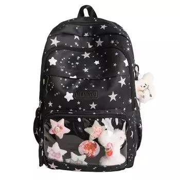 Женский школьный рюкзак с принтом звезд, рюкзак большой вместимости для учеников средней и старшей школы чёрный
