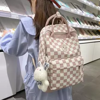 Женский школьный рюкзак в контрастную клетку, дорожный рюкзак большой емкости