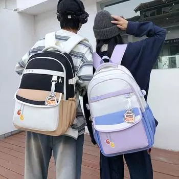 Женский школьный рюкзак в стиле колледжа с контрастными цветами, большой вместимости, рюкзак для компьютера чёрный