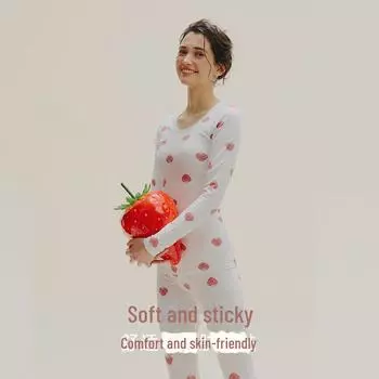 Женский симпатичный комплект одежды и брюк с осенним принтом, облегающий крой из чистого хлопка, теплый зимний комплект нижнего белья XXXL