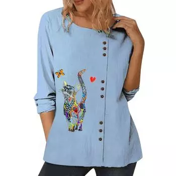 Женский синий повседневный топ с модным цветочным принтом и пуговицами S