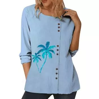 Женский синий повседневный топ с модным цветочным принтом и пуговицами S