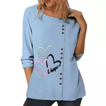 Женский синий повседневный топ с шикарным цветочным принтом и украшением на пуговицах S