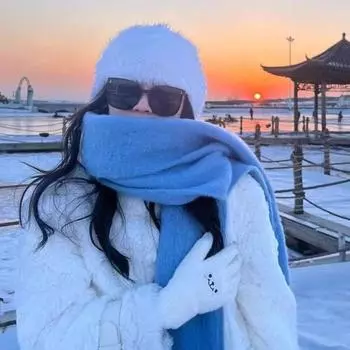 Женский синий шарф утолщенный теплый роскошный универсальный классический пушистый шарф с кисточками однотонный мягкий платок осень зима One Size темно серый