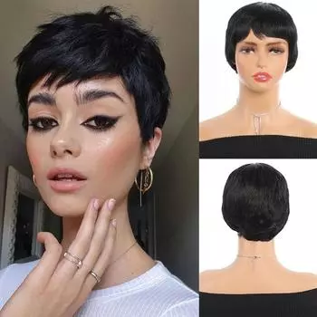 Женский синтетический парик 20 см, черный, прямой, с короткой головкой