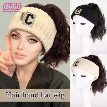 Женский синтетический парик WTB, цельный модный осенне-зимний парик с полосой для волос, пустой цилиндр, вьющийся хвост, натуральный пушистый парик