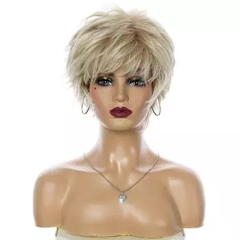 Женский синтетический смешанный коричневый светлый волос короткий пушистый кудрявый парик с челкой женский повседневный костюм для вечеринки термостойкое волокно света блондинка