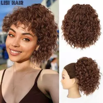 Женский синтетический волнистый хвост MERISIHAIR, короткий хвост на шнурке, натуральный шиньон для повседневного использования 20cm