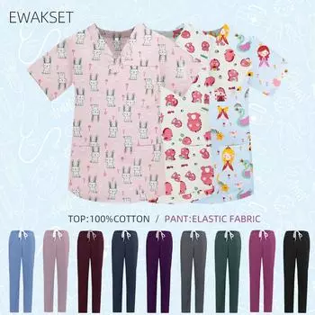 Женский скраб, медицинская форма, косметические скрабы с принтом, топы, брюки, одежда для медсестер, спа, больничная клиническая хирургическая форма, большие размеры XS