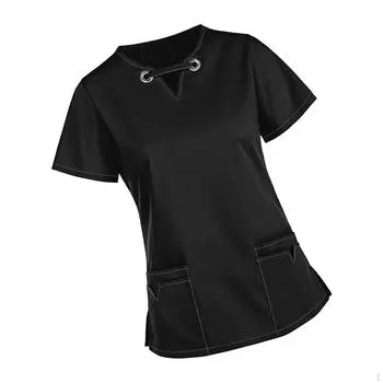 Женский скраб Топ Женская профессиональная рубашка Медсестра Рабочая одежда для СПА Black S
