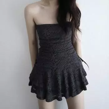 Женский сладкий бант плиссированная талия тонкий кружевной бюстье девушка темперамент сексуальный A Swing многослойная торт юбка S чёрный