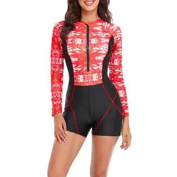 Женский слитный купальник UPF 50+ защита от солнца на молнии с длинным рукавом костюм для серфинга и дайвинга дизайн до икры купальник L красный