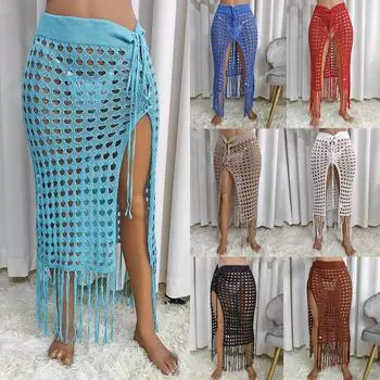 Женский солнцезащитный шаль, пляжный купальник-бикини с запахом, юбка, купальник L-3XL L чёрный