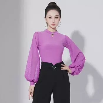 Женский современный комбинезон с рукавами-фонариками, защитой шеи и высоким воротником - танцевальная одежда National Standard 2XL