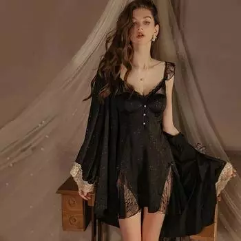 Женский спальный комплект, ночная рубашка, халат, гладкое атласное платье-камисоль с чашечкой бюстгальтера, сексуальная женская пижама M