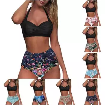 Женский сплит-модный комплект бикини с принтом, с подушечками для бюстгальтера и без стального бюстгальтера XL