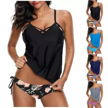 Женский сплит-плоский купальник с принтом, купальный костюм XXL чёрный