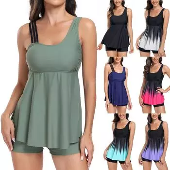 Женский сплит сексуальный бикини модный градиент с бюстгальтером без стального бюстгальтера купальник L чёрный