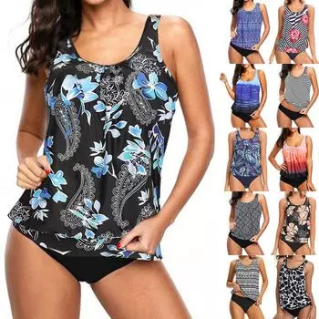 Женский сплит сексуальный купальник с принтом бикини с подушечками для бюстгальтера и без стального бюстгальтера M чёрный