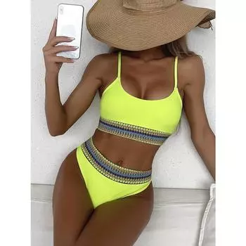 Женский сплошной цвет бикини сексуальный купальный костюм с высокой талией пляжный купальник женский летний купальник S розовый