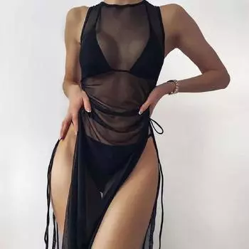 Женский сплошной цвет, длинная юбка, купальник, солнцезащитная блузка, бикини, пляжная юбка, купальник из трех частей S