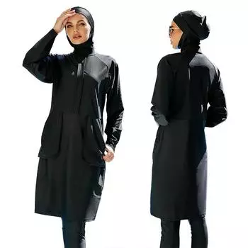 Женский сплошной цвет, длинные исламские купальники, мусульманские купальники, женский скромный муслиновый купальник, купальный костюм с длинными рукавами, исламская одежда буркини S чёрный