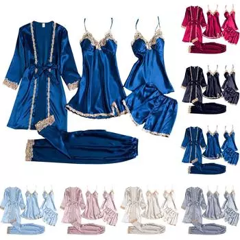 Женский сплошной цвет, кружевной ремень, подушка на грудь, сексуальный подвесной ремень, комплект из 5 предметов, одежда для сна, домашний костюм S небесно-голубой