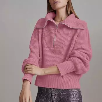 Женский сплошной цвет на молнии с широким вырезом, модный повседневный топ, универсальный свитер XL