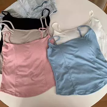 Женский сплошной цвет, нерегулярный тонкий топ на бретельках с накладкой на грудь One Size