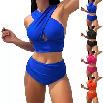 Женский сплошной цвет с разрезом на шее, сексуальный купальник с открытой спиной, облегающий купальный костюм, низ среднего размера, двойной D, купальники для женщин S чёрный