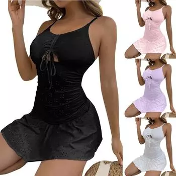 Женский сплошной цвет, сексуальная юбка, цельный модный купальник L чёрный