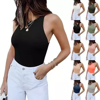 Женский сплошной цвет, сексуальный боди без рукавов с бретельками на спине, жилет, комбинезон L бежевый