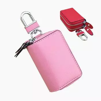 Женский сплошной цветной кожаный чехол для ключей с двойной молнией, большой вместительный кошелек для монет, кобура для ключей от машины, чехол для ключей