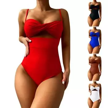 Женский сплошной цветной купальник. Женский цельный купальник с полыми слингами и высокой талией. XL чёрный