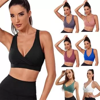 Женский спортивный бюстгальтер для фитнеса, бюстгальтер для йоги с перекрестной грудью, удобный бюстгальтер с глубоким V-образным вырезом на спине S