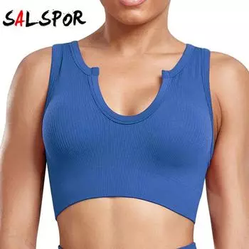 Женский спортивный бюстгальтер для тренажерного зала с U-образным вырезом, нижнее белье для тренировок, однотонный топ, бесшовные бюстгальтеры S синий