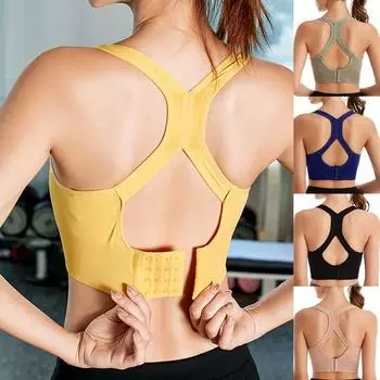 Женский спортивный бюстгальтер для тренировок, пуш-ап, бесшовный, сексуальный, быстросохнущий, для йоги, фитнеса, съемные подушечки, ударопрочный, для бега, без проволоки, X-образная спинка L жёлтый