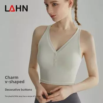 Женский спортивный бюстгальтер LAHN с фиксированной чашкой, широкими бретелями и пуговицами спереди S
