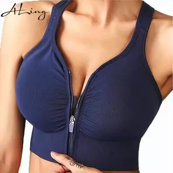 Женский спортивный бюстгальтер на молнии с контролем отскока, спортивные бюстгальтеры на молнии спереди для женщин, поддерживающие бюстгальтеры, без косточек, ударопрочные топы для йоги для тренировок M чёрный