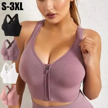 Женский спортивный бюстгальтер на молнии спереди, укороченный топ с эффектом пуш-ап, женский бюстгальтер для тренировок, фитнеса и спортзала, топ для бега, бюстгальтер для йоги, спортивная спортивная одежда M чёрный