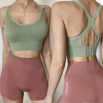 Женский спортивный бюстгальтер с эффектом пуш-ап, укороченный топ, женский топ для тренировок, фитнеса, тренажерного зала, майка для бега, йоги, спортивная спортивная одежда M зелёный