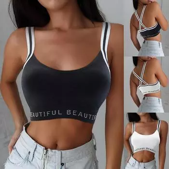 Женский спортивный бюстгальтер с буквенным принтом, бесшовный укороченный топ-бюстье с полной поддержкой One Size чёрный